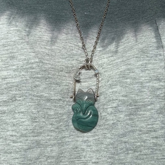🦊 Trade for K!  Nightdreamer Jasper Swinging Fox and Opal Moon Pendant Necklace - Picture 12 of 16